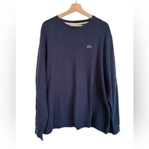 Lacoste Men Sleep Shirt XXL Blue Long Sleeve Waffle Knit Cotton Lounge